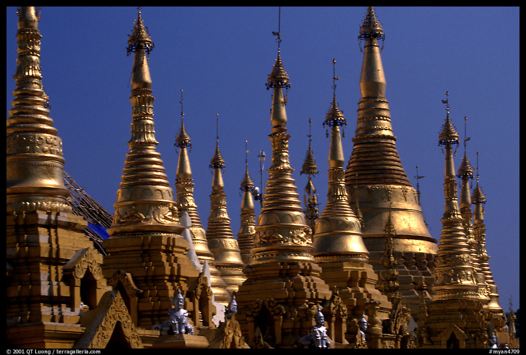 Skyline dominated by spires, Shwedagon Paya. Yangon, Myanmar