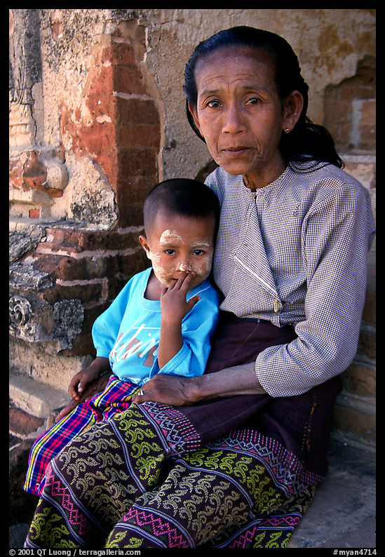 Older burmese woman and child. Bagan, Myanmar
