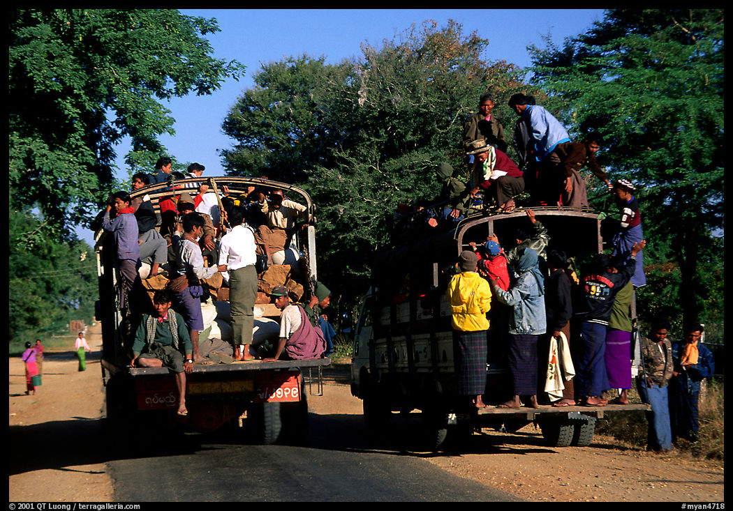 Crowded public busses. Mount Popa, Myanmar
