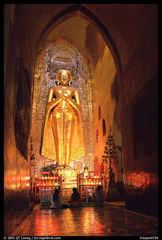 One of the four monumental statues inside Ananda pahto. Bagan, Myanmar