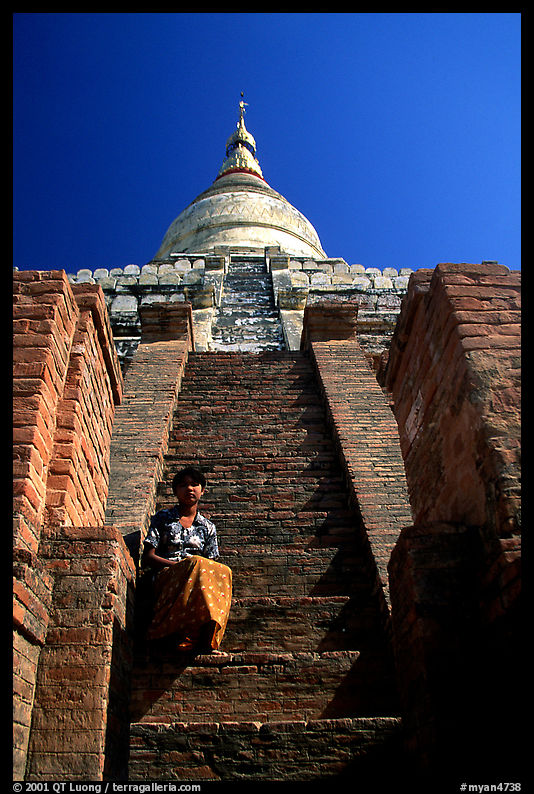 On the steps of Shwesandaw Paya's upper terraces. Bagan, Myanmar