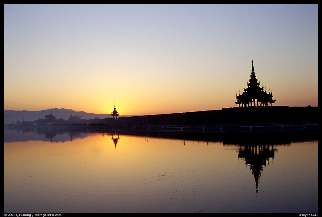 Sunrise on the Mandalay Fort moats. Mandalay, Myanmar