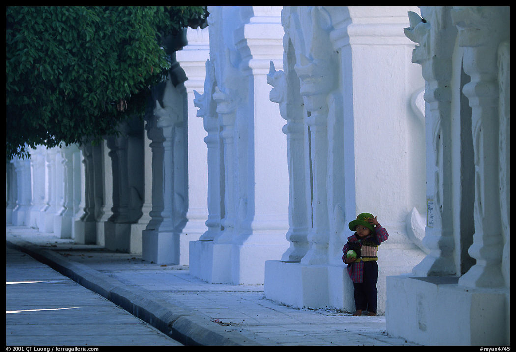 Some of the stupas containing the 729 marble slabs forming the biggest book in the world, Kuthodaw Paya. Mandalay, Myanmar