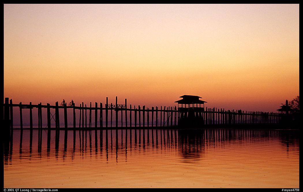 The  U Bein's bridge,  the longest teak span in the world, Amarapura. Mandalay, Myanmar
