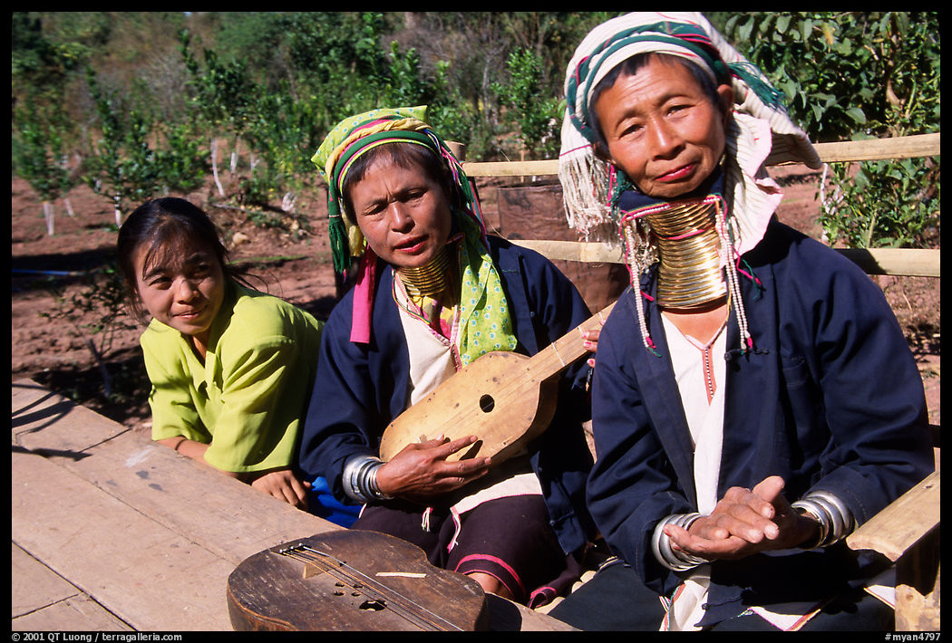 Three generations of Padaung women. Shan state, Myanmar
