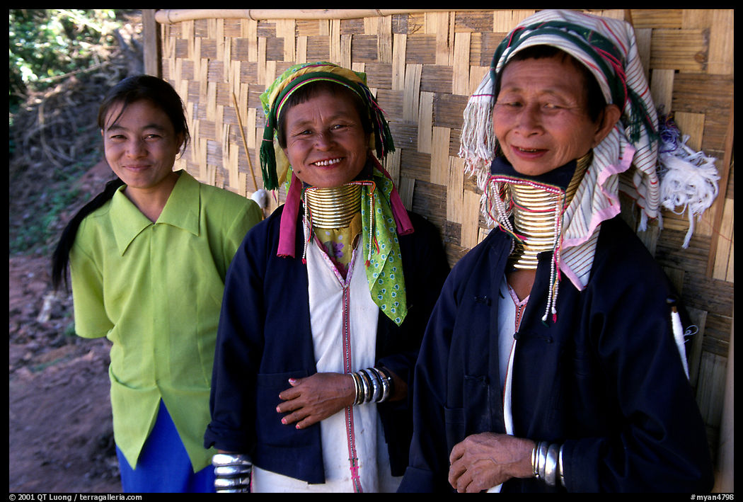 Three generations of Padaung women. Shan state, Myanmar