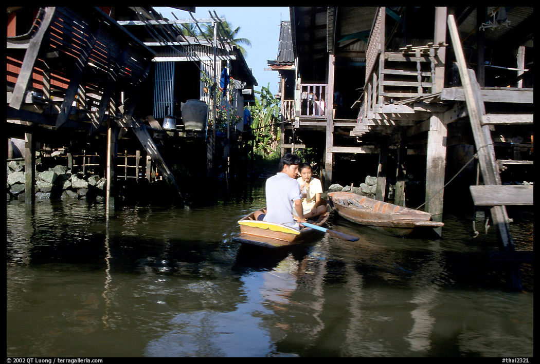 Houses along a khlong on Thonbury canals. Bangkok, Thailand