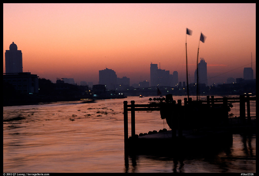 Sunset over the Chao Phraya river. Bangkok, Thailand