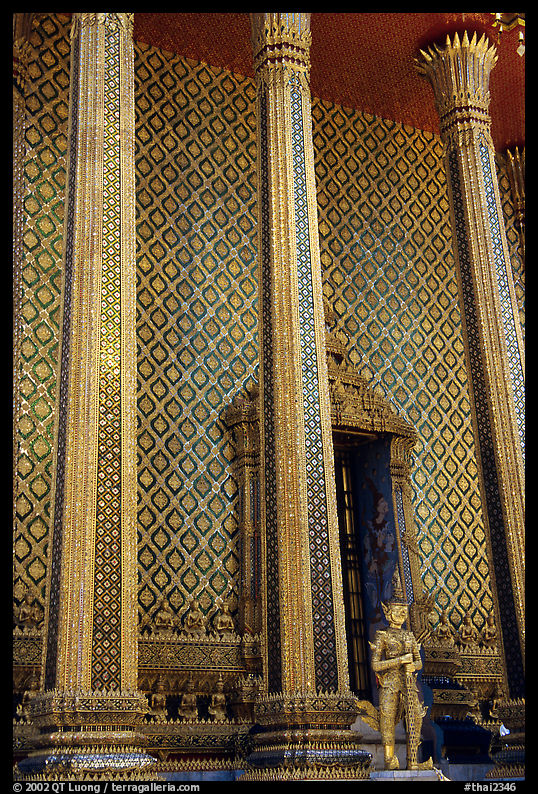 Gilded columns and walls, Wat Phra Kaew. Bangkok, Thailand