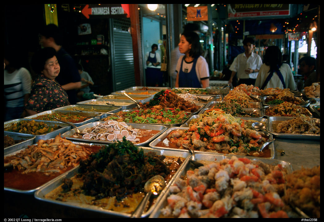 A variety of spicy foods in a market. Bangkok, Thailand