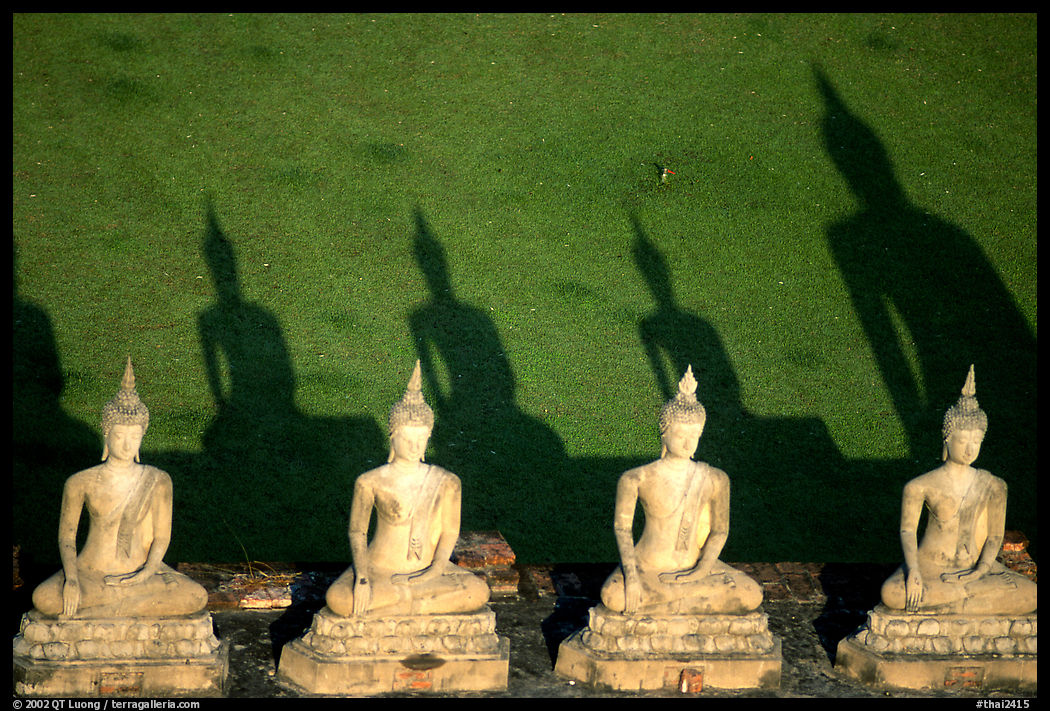 Buddha images and shadows, Wat Chai Mongkon. Ayuthaya, Thailand