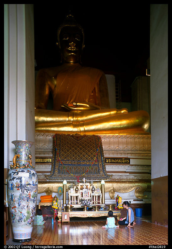 Large Buddha image in a modern Wat. Ayuthaya, Thailand