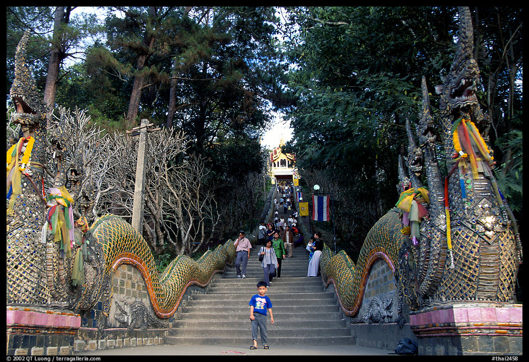 Naga (snake) staircase leading to Wat Phra That Doi Suthep. Chiang Mai area, Thailand