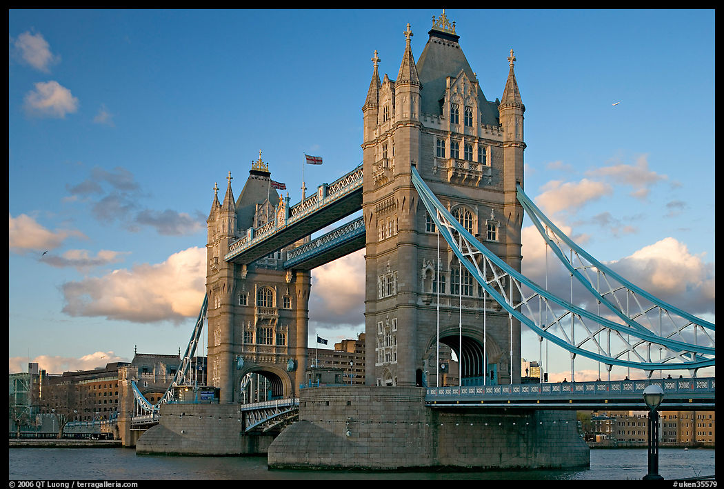 Close view of Tower Bridge, at sunset. London, England, United Kingdom
