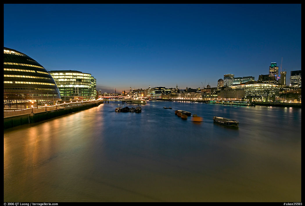 River Thames and skyline at night. London, England, United Kingdom