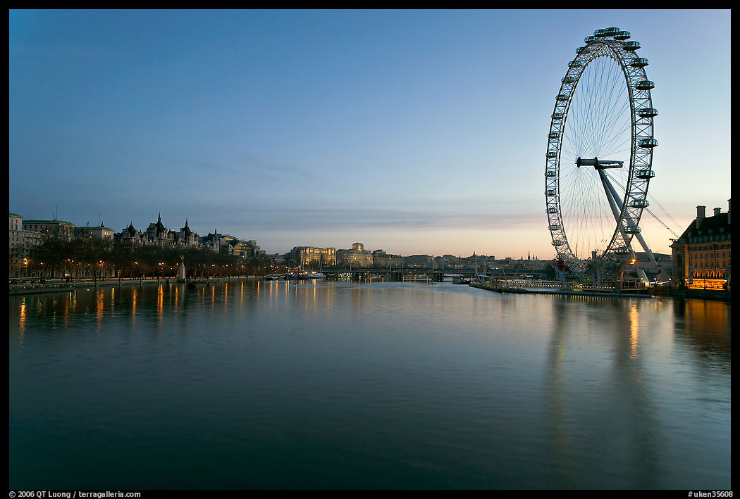 Thames River and Millennium Wheel at dawn. London, England, United Kingdom