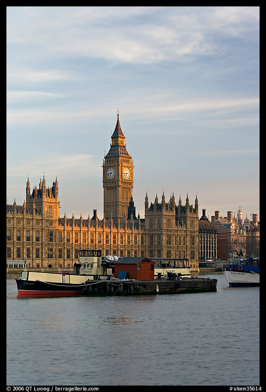 Houses of Parliament across the Thames, early morning. London, England, United Kingdom