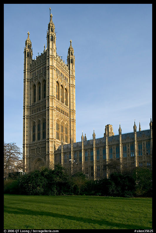 Victoria Tower seen from the Victoria Tower Gardens. London, England, United Kingdom