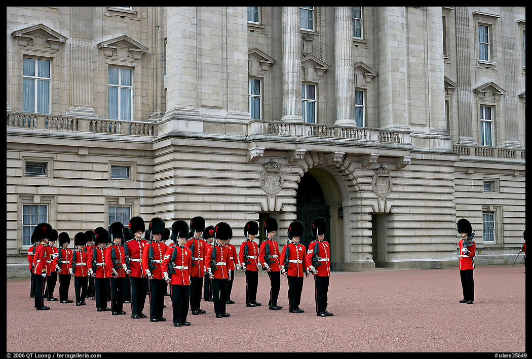 Household division guards during the changing of the Guard ceremonial. London, England, United Kingdom