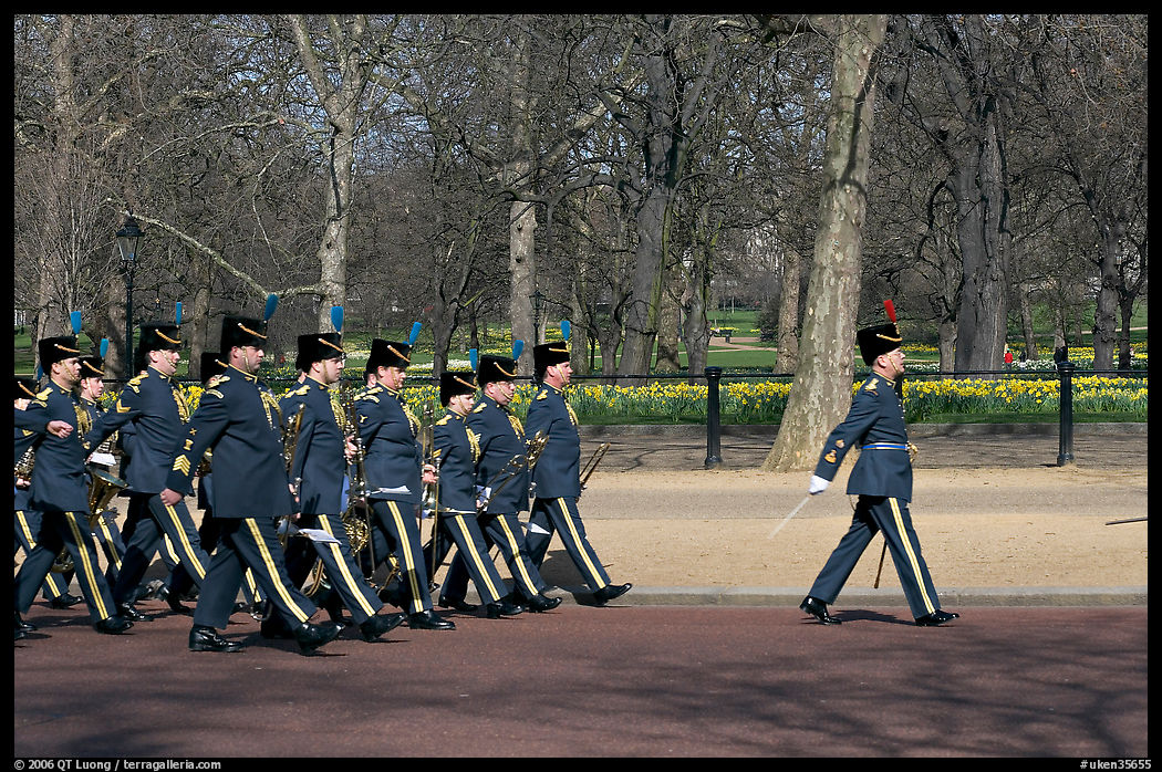 Guards marching near Buckingham Palace. London, England, United Kingdom