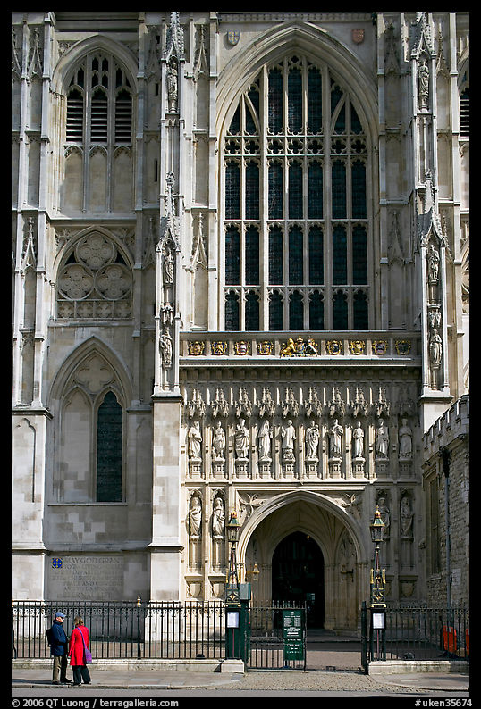 Facade and entrance to the Collegiate Church of St Peter, Westminster. London, England, United Kingdom