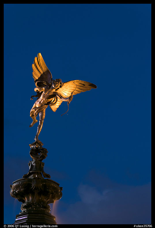 Eros statue at night, Piccadilly Circus. London, England, United Kingdom