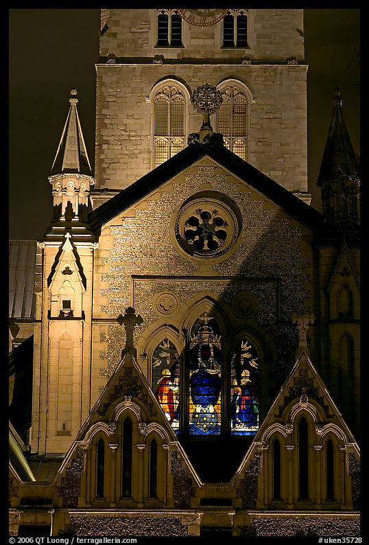 Southwark Cathedral detail at night. London, England, United Kingdom