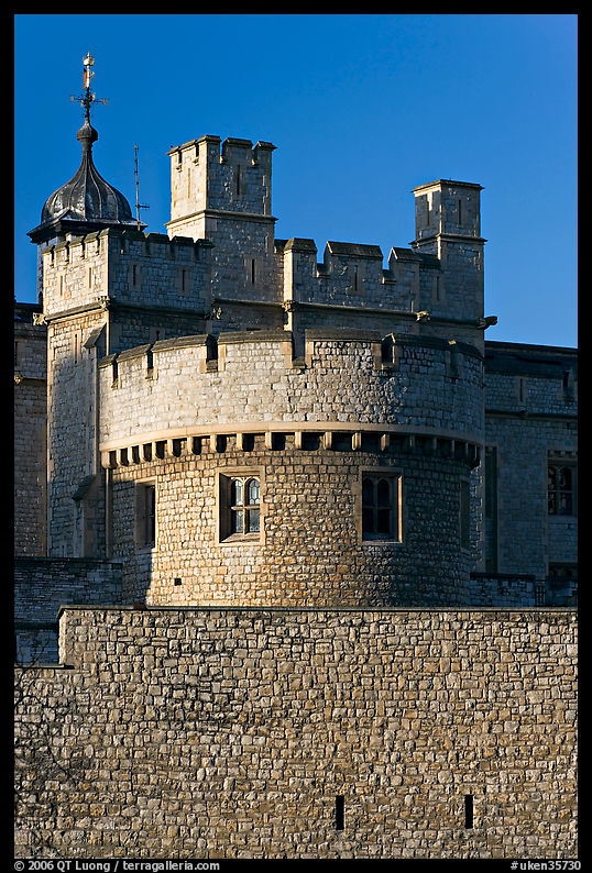 Turrets, outside wall, Tower of London. London, England, United Kingdom