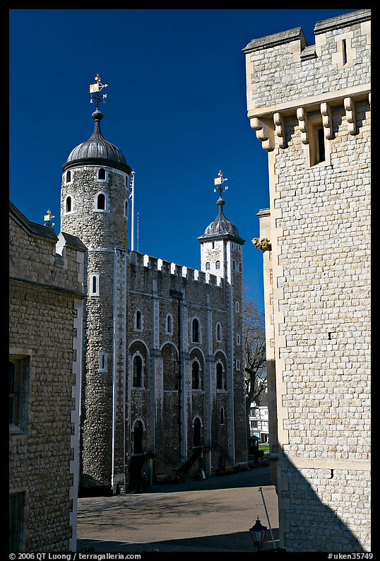 Salt Tower, central courtyard, and White Tower, the Tower of London. London, England, United Kingdom