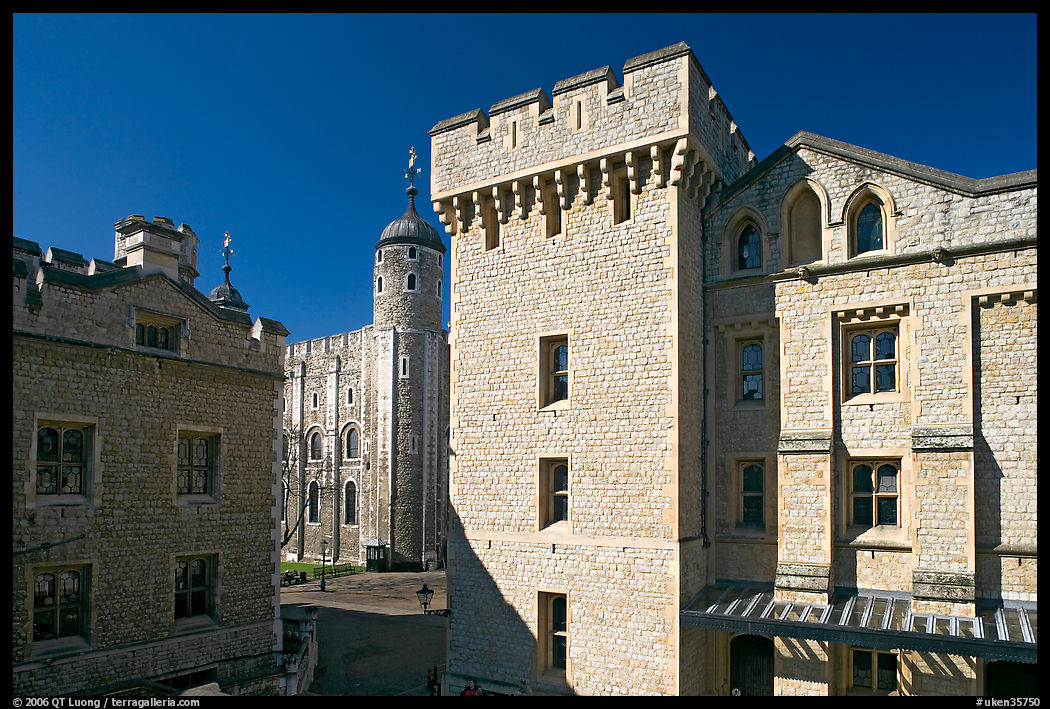 Salt Tower, central courtyard, and White Tower, the Tower of London. London, England, United Kingdom