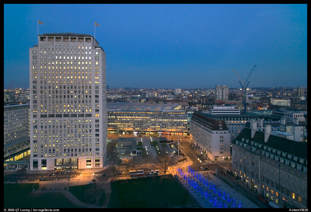 Plaza south of the London Eye at dusk. London, England, United Kingdom