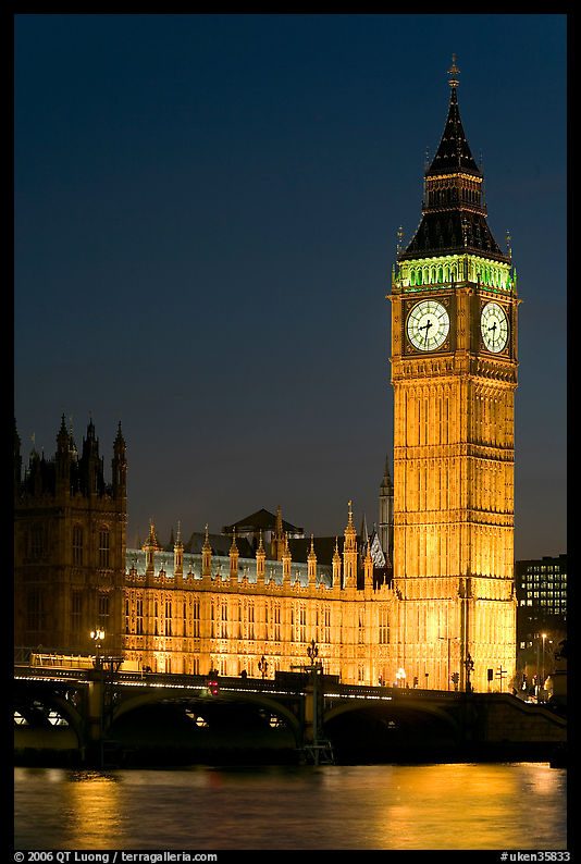 Big Ben and Westminster Bridge at night. London, England, United Kingdom