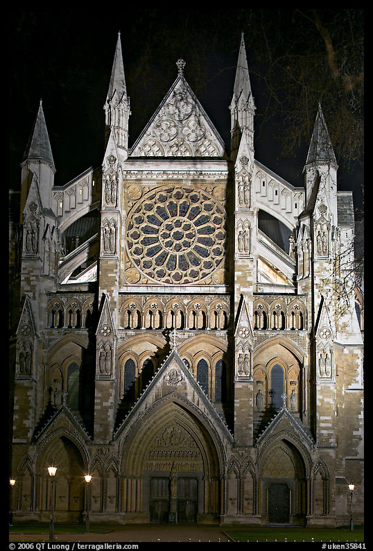 Westminster Abbey North entrance  at night. London, England, United Kingdom