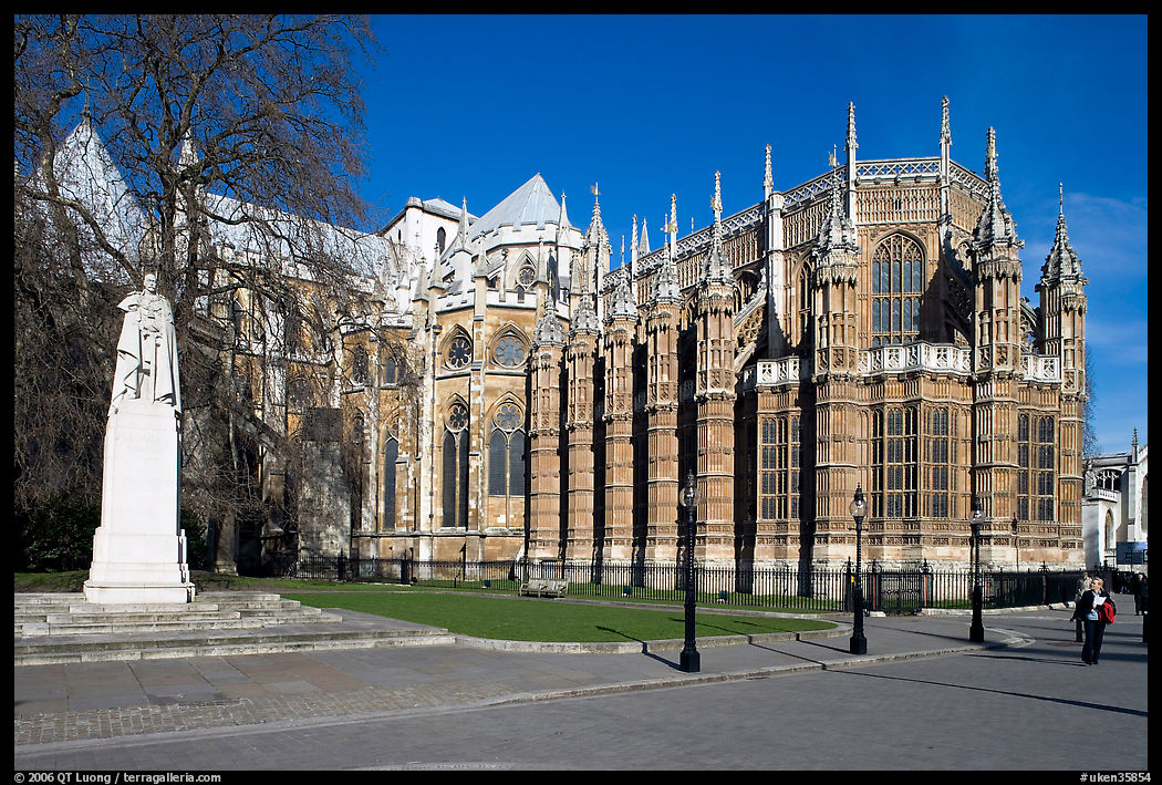 Westminster Abbey gothic spires. London, England, United Kingdom