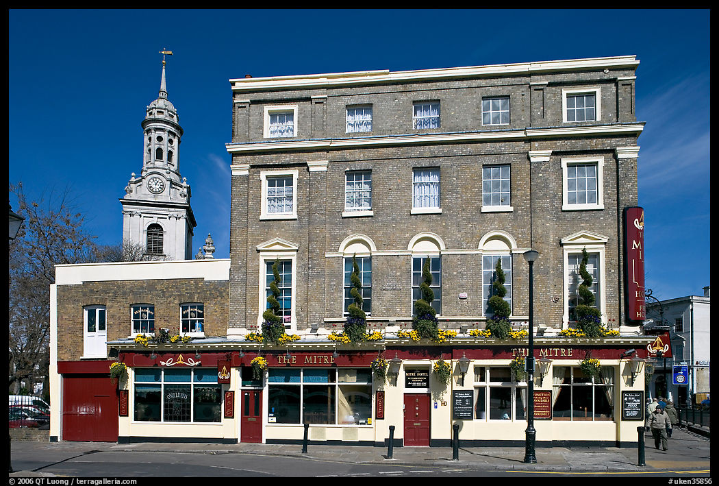 Hotel and church. Greenwich, London, England, United Kingdom