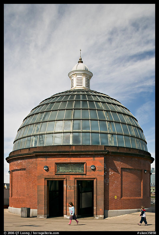 Entrance to the pedestrian tunnel under the Thames River. Greenwich, London, England, United Kingdom