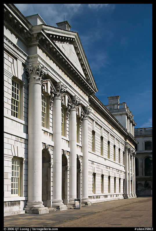Facade in the Grand Square of the Greenwich Hospital. Greenwich, London, England, United Kingdom