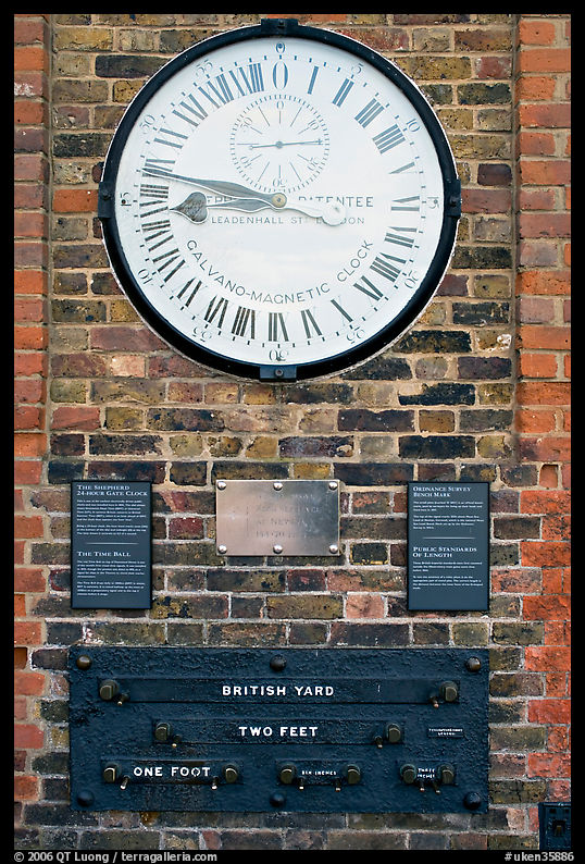Shepherd 24-hour gate clock, and public standard of length, Royal Observatory. Greenwich, London, England, United Kingdom