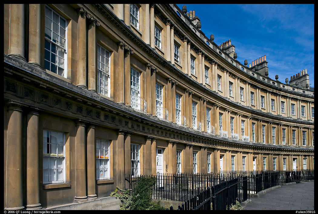 Georgian facades of townhouses on the Royal Circus. Bath, Somerset, England, United Kingdom