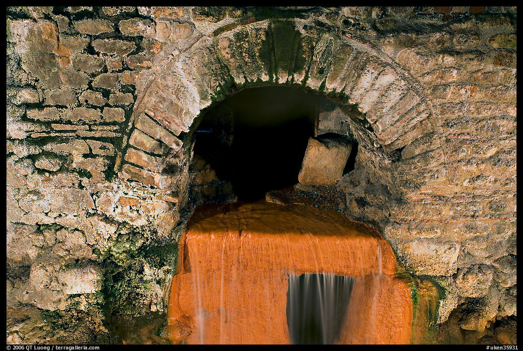 Roman-built brick channel overflow from the sacred spring. Bath, Somerset, England, United Kingdom