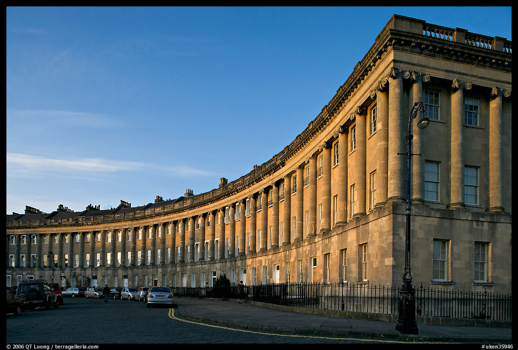 Royal Crescent, sunset. Bath, Somerset, England, United Kingdom