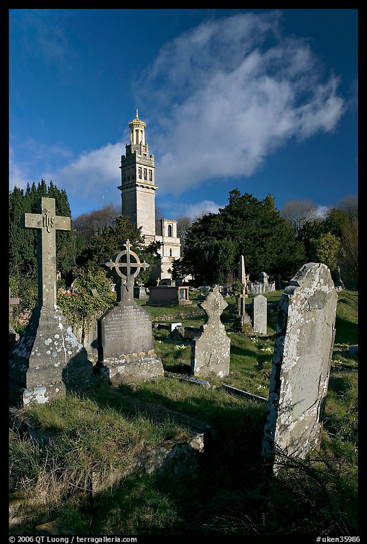 Victorian cemetery and Beckford tower. Bath, Somerset, England, United Kingdom
