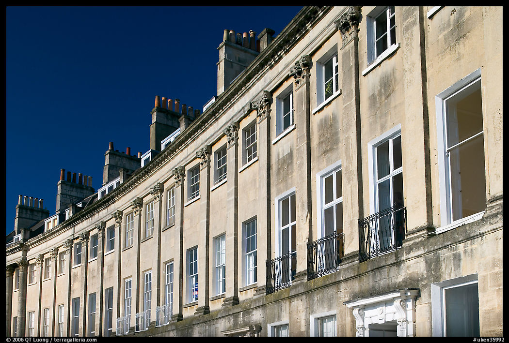 Detail of the Lansdown Crescent Crescent townhouses. Bath, Somerset, England, United Kingdom