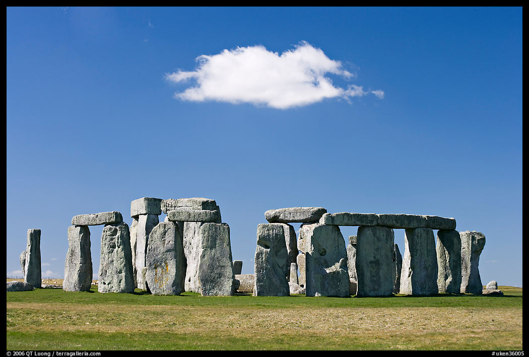 Stone circle and isolated cloud, Stonehenge, Salisbury. England, United Kingdom