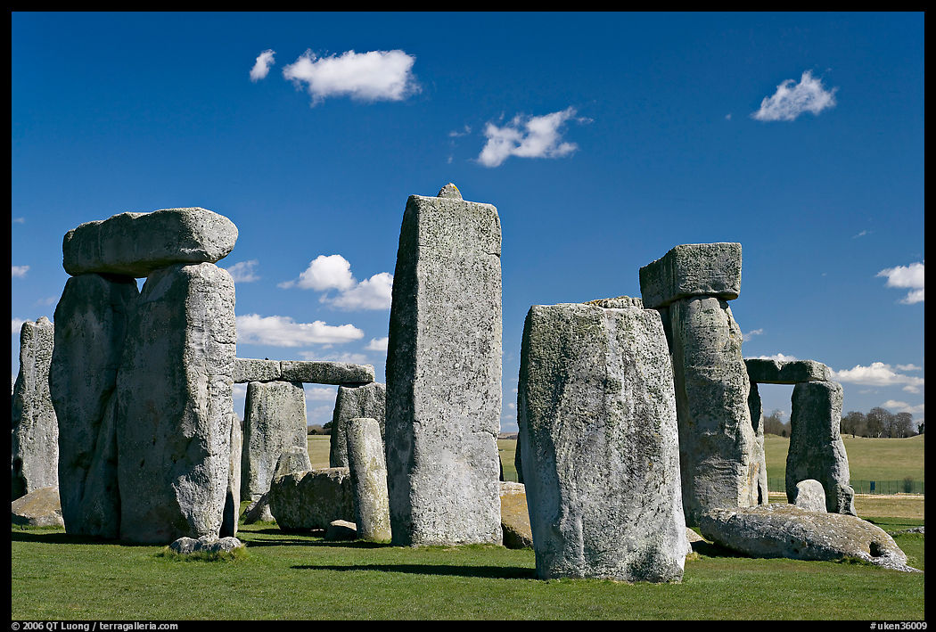 Sarsen trilithons surrounded by bluestones, Stonehenge, Salisbury. England, United Kingdom