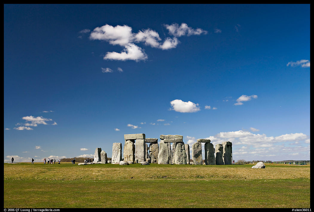 Standing stone circle, ditch and Salisbury Plain, Stonehenge, Salisbury. England, United Kingdom