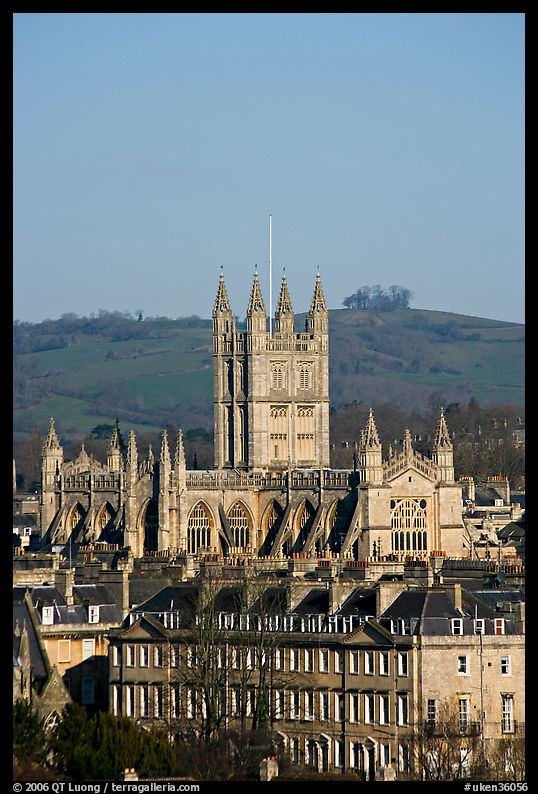 Bath Abbey dominating 18th century houses. Bath, Somerset, England, United Kingdom