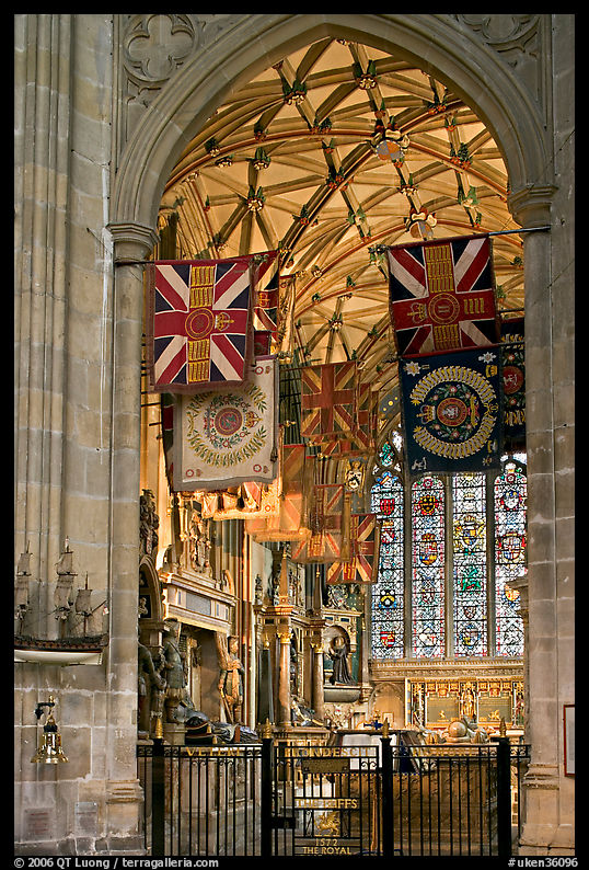 Warrior's Chapel with colours of the Princess of Wales Royal Regiment, Canterbury Cathedral. Canterbury,  Kent, England, United Kingdom