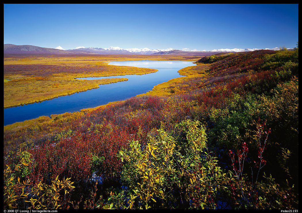 Lake and distant mountain range. Denali Highway, Central Alaska, USA