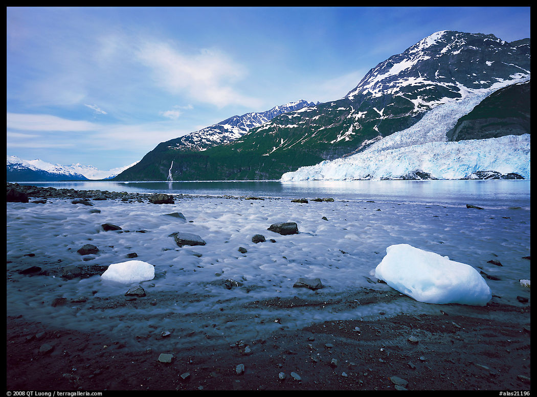 Barry arm and Glacier from Black Sand Beach. Prince William Sound, Alaska, USA